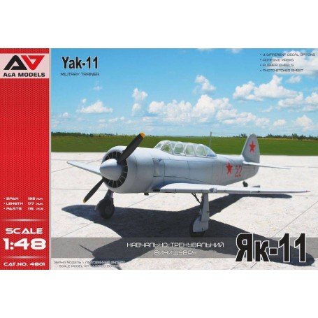 Maquette avion Yakovlev Yak-11 TrainerSpecifications militaires: plaque photo-gravé; masques adhésifs; pneus en caoutchouc, 4 ma