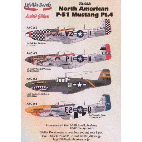  Décal North-American P-51B/P-51D Mustang Pt.4 Jeanne III, Detroit Miss, Contrary Mary, Jackie,