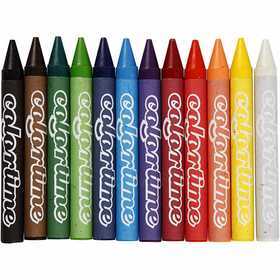  Colortime Crayon de cire Colortime, ép. 11 mm, L: 10 cm, Couleurs ass