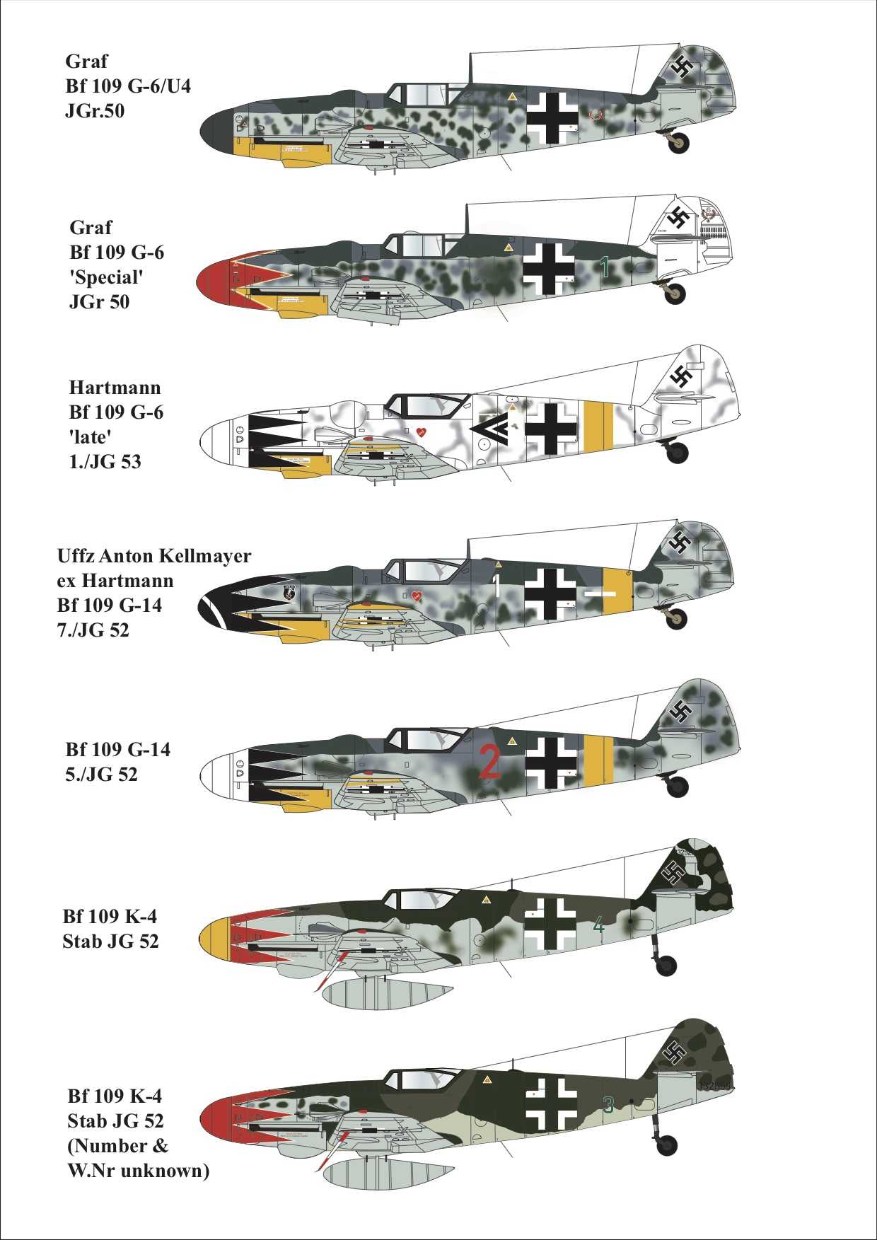  Aims Décal Messerschmitt Bf-109G-6 Blanc 1Bf-109G-14 Double ChevronBf