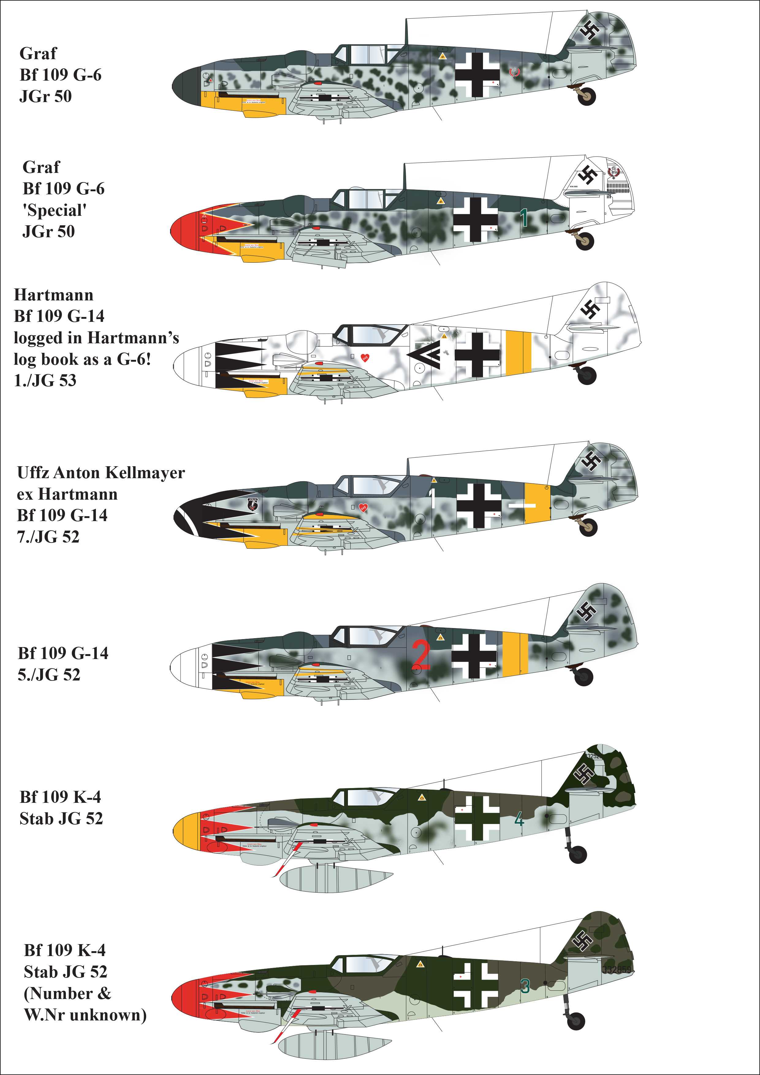 Aims Décal Tulipe Messerschmitt Bf-109G-6 / Bf-109G-14 / Bf-109K-4- 1