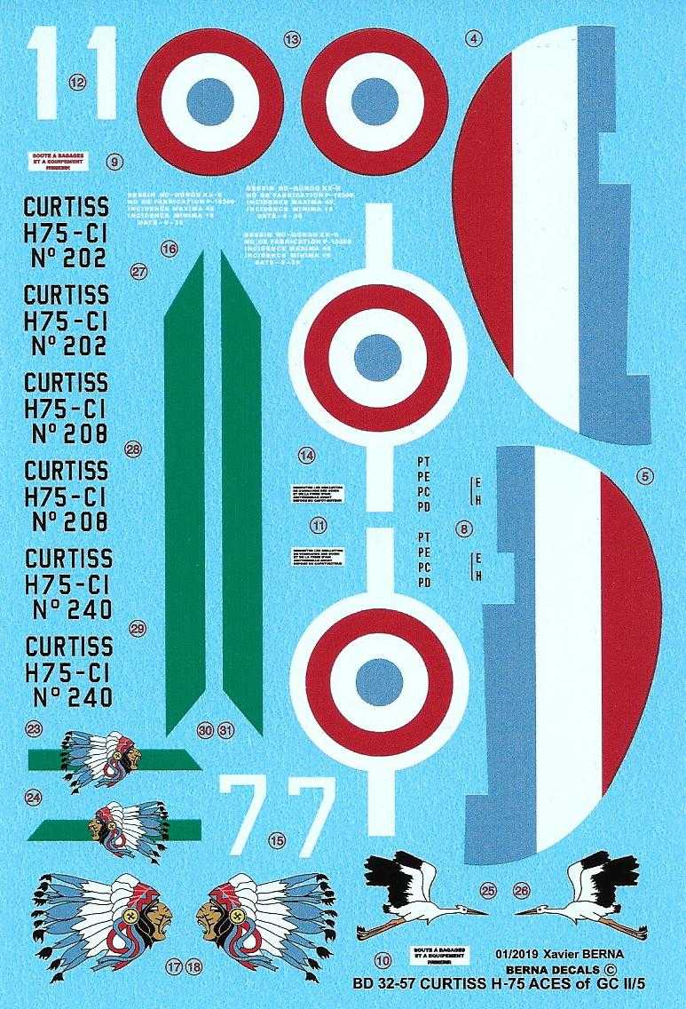  Berna Decals Décal Curtiss H-75 (P-36) As de la GC II / 5: Cdt Albert