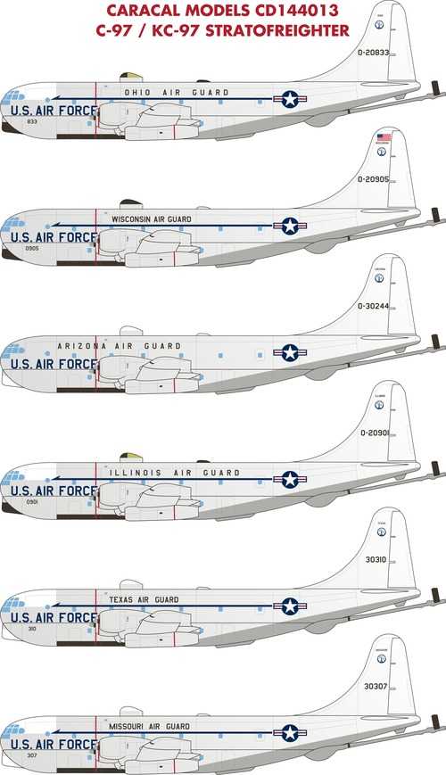  Caracal Models Décal Boeing C-97 / KC-97 Stratofreighter.Plusieurs op