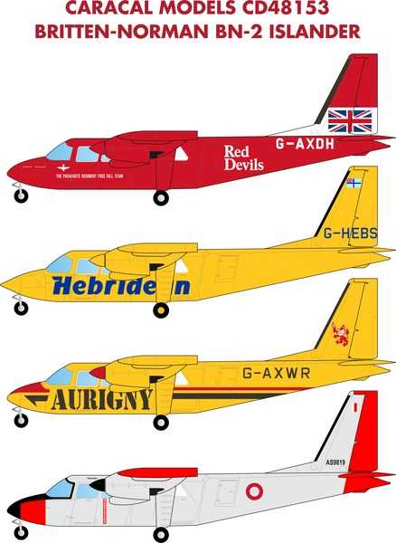  Caracal Models Décal Britten-Norman BN-2 Islander. Conçue pour le kit