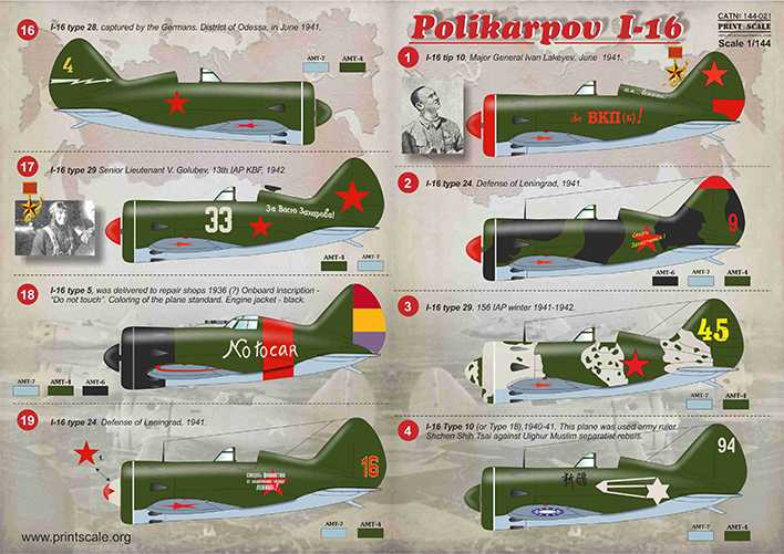  Print Scale Décal Polikarpov I-16/1. I-16 conseil 10, major général I