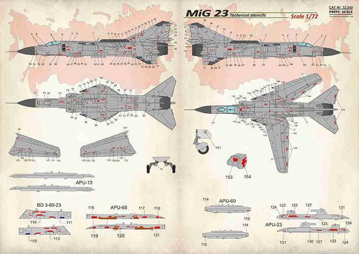  Print Scale Décal Pochoirs techniques Mikoyan MiG-23-1/72 - Accessoir
