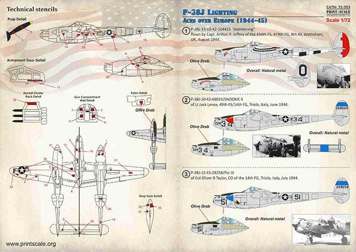  Print Scale Décal Lockheed P-38J allumant l'as sur l'Europe 1944-1945