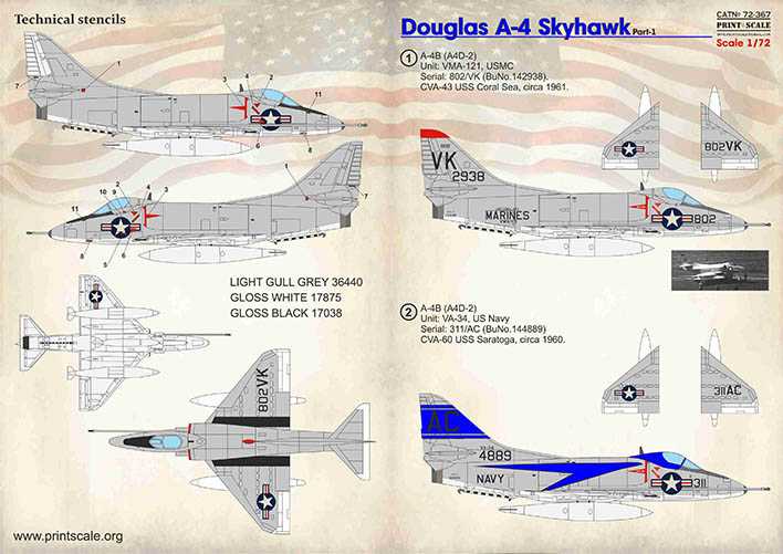  Print Scale Décal Douglas A-4 Skyhawk. Partie 1 1. A-4B (A4D-2) Unité