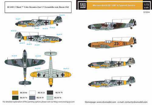  SBS Model Décal Messerschmitt Bf-109F en espagnol-1/72 - Accessoires