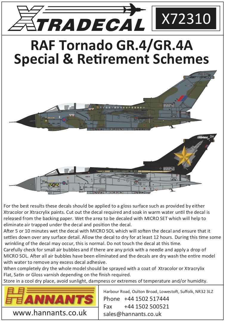  Xtradecal Décal RAF Panavia Tornado GR.4 / GR.4A Régimes spéciaux et 