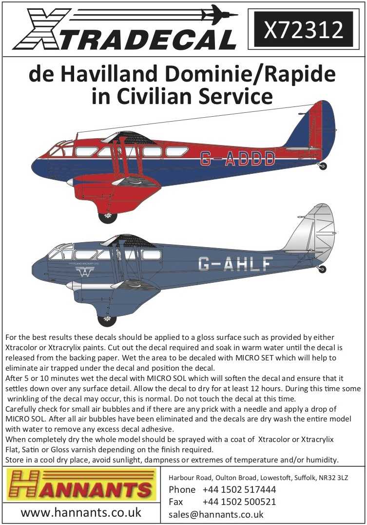  Xtradecal Décal de Havilland Rapide dans le service civil (6) G-ADDD 