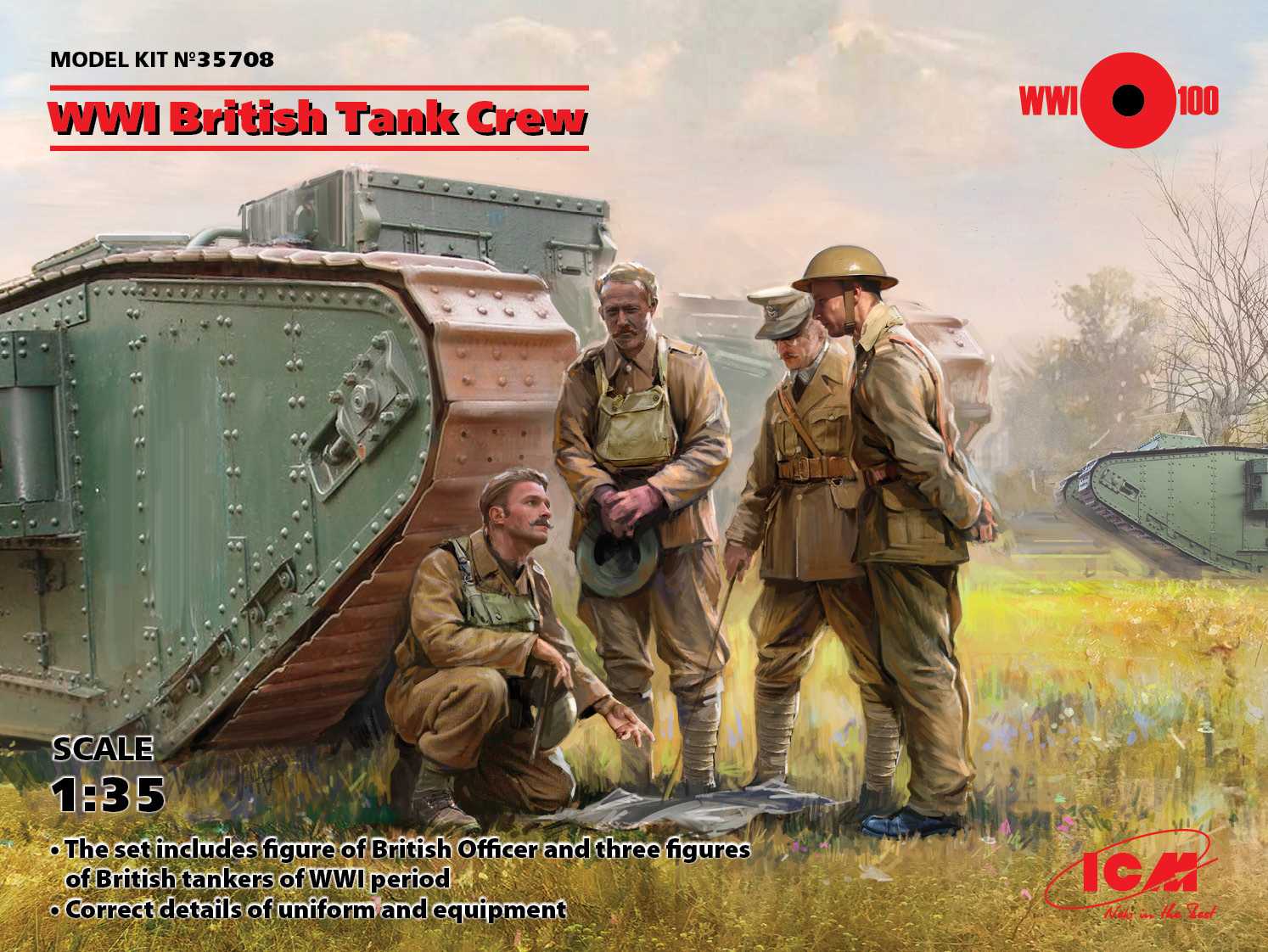  ICM WWI British Tank Crew (4 figurines) (100% de nouveaux moules)- 1/