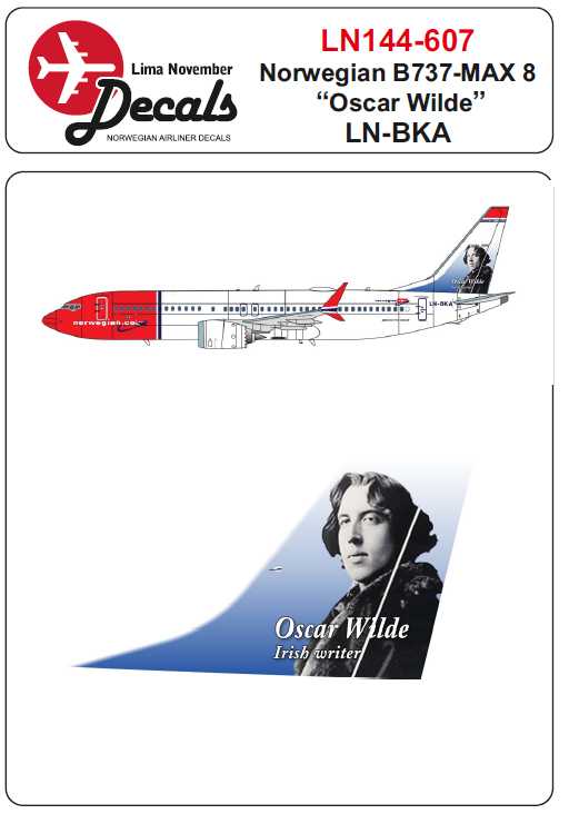  Lima November Décal Boeing norvégien 737 Max 8 LN-BKA Oscar Wilde-1