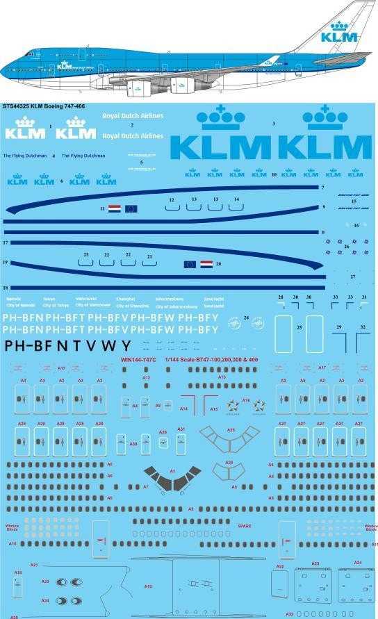  26 Decals Décal KLM Boeing 747-406-1/144 - Accessoires