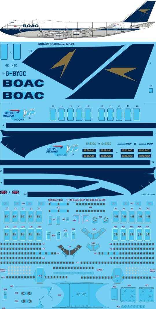  26 Decals Décal BOAC BA 100 Boeing 747-436-1/144 - Accessoires
