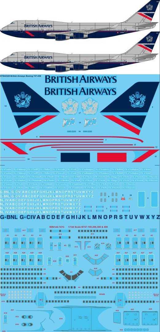  26 Decals Décal British Airways Landor Boeing 747-436 BA 100-1/144 