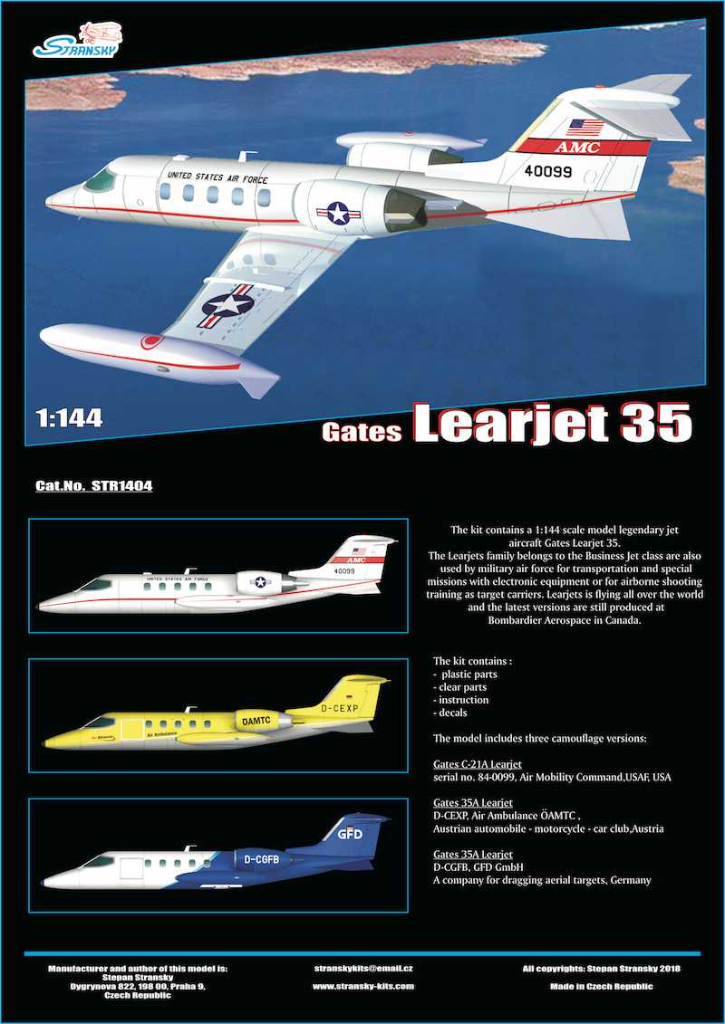 Maquette Stransky Kits Décalcomanies Gates Learjet 35A pour le numéro 