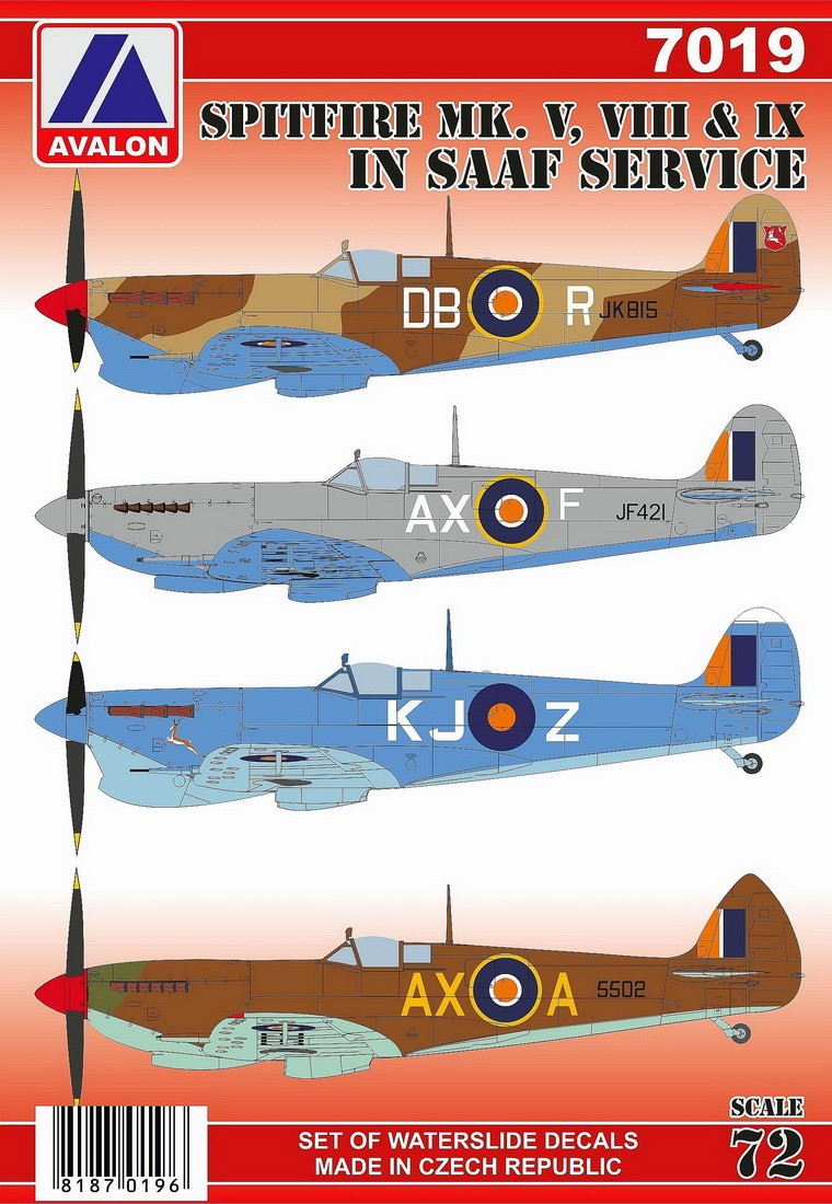 Avalon Décal Supermarine Spitfire Mk.V / Mk.VIII / Mk.IX en service S