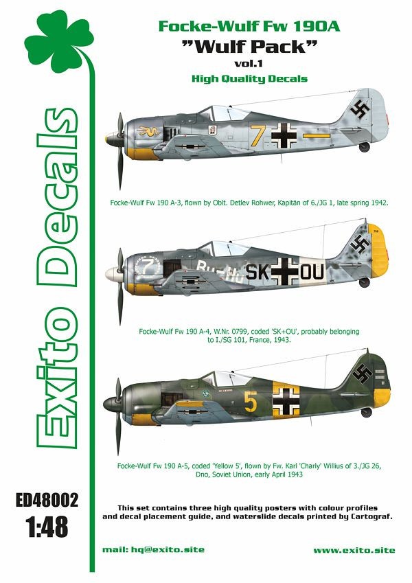  Exito Decals Décal Focke-Wulf Fw-190A-3, «Yellow 7», piloté par Oblt.