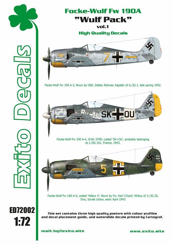  Exito Decals Décal Focke-Wulf Fw-190A-3, «Yellow 7», piloté par Oblt.