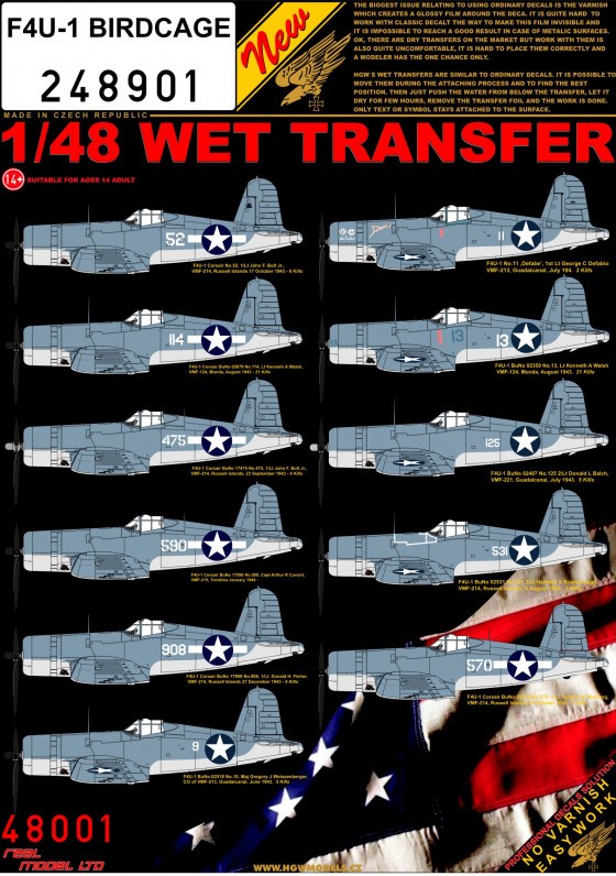  HGW Décal Vought F4U-1 Corsair Birdcage- 1/48 - Accessoires