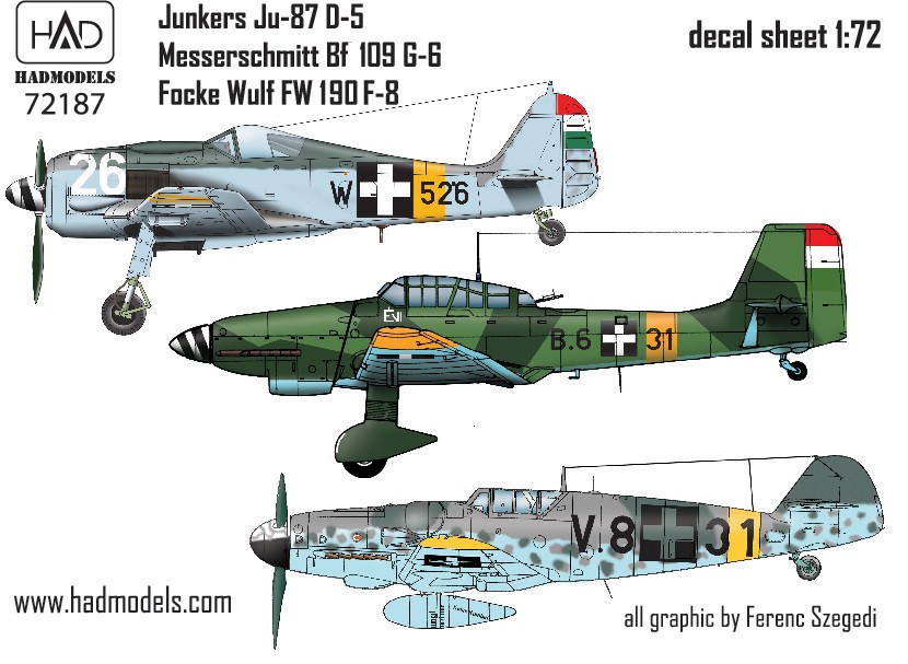  HAD Models Décal Armée de l'air hongroise Junkers Ju87D-5, Messerschm