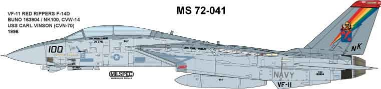  Milspec Décal Déchiqueteuses Grumman F-14D Tomcat VF-11 RED- 1/48 - 