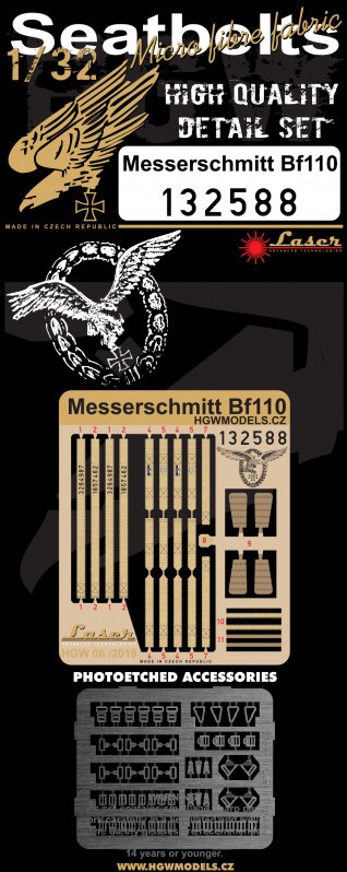  HGW Ceintures de sécurité Messerschmitt Bf-110 prédécoupées (laser) (