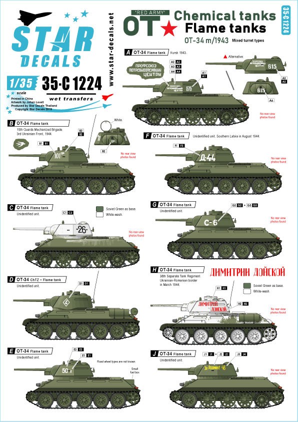  Star Decals Armée rouge soviétique OT-34 Flame tanks. Version lance