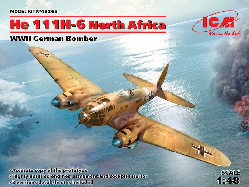 Maquette ICM Heinkel He-111H-6 Afrique du Nord, bombardier allemand de