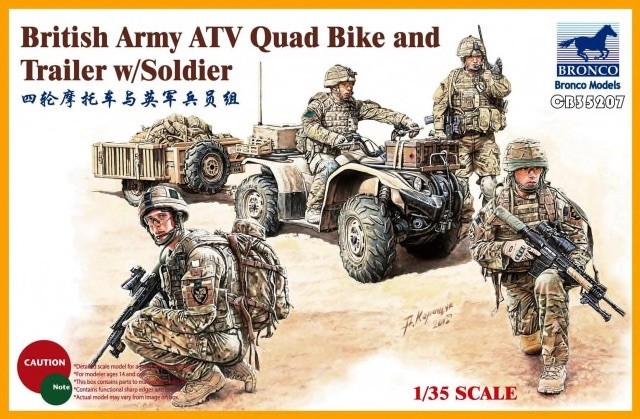 Maquette Bronco Models Quad Quad et armée britannique avec soldat- 1/3