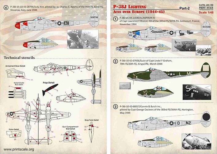  Print Scale Décal Lockheed P-38J Eclairer l’as sur l’Europe (1944-45)