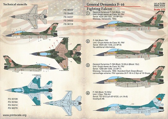  Print Scale Décal Genera-Dynamics F-16A combattant le faucon.Venezuel