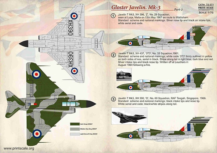  Print Scale Décal Gloster Javelin Mk.3 Partie 2 / 72-371 / 1. Javelo
