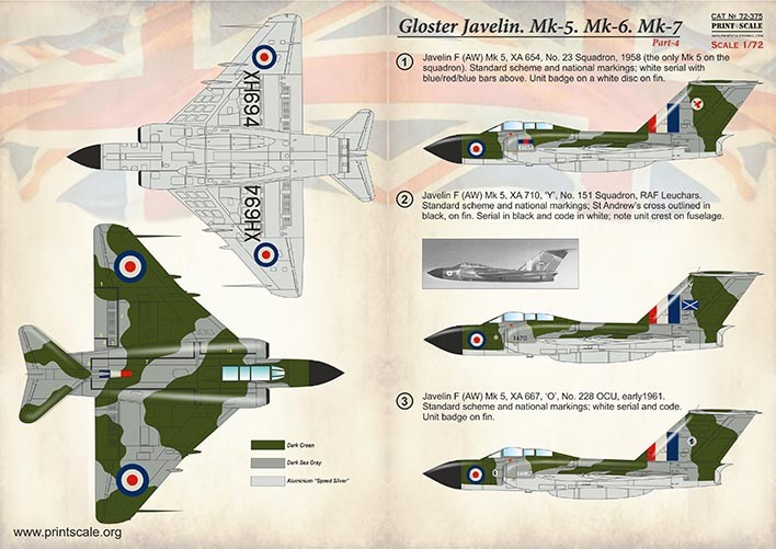  Print Scale Décal Gloster Javelin Mk.5, Mk.6, Mk.7. Partie 4 1. Jave