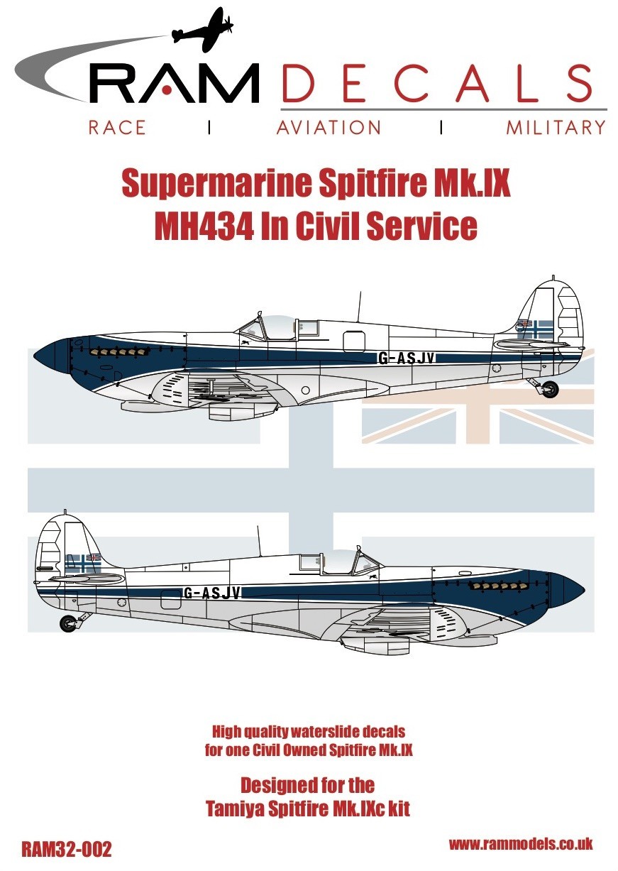  Ram Models Décal Supermarine Spitfire MK.IX MH434 In Civil Peut-être