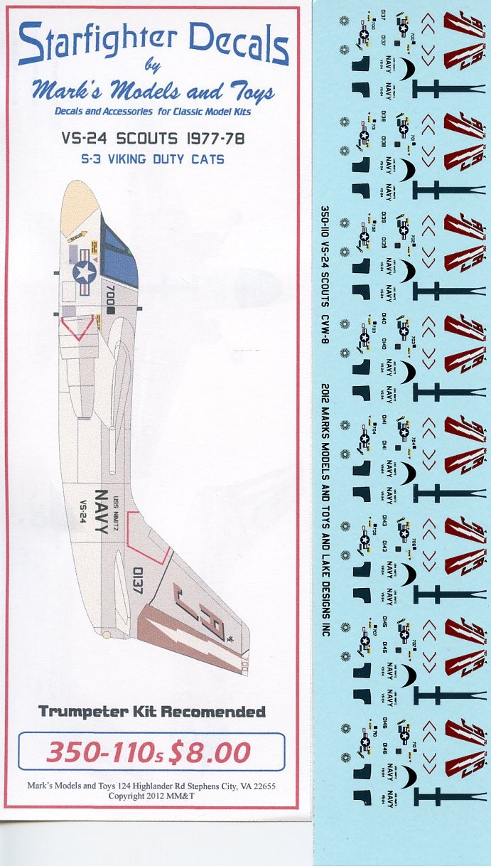  Starfighter Decals Décal Lockheed S-3B Vikings.L'ensemble comprend le