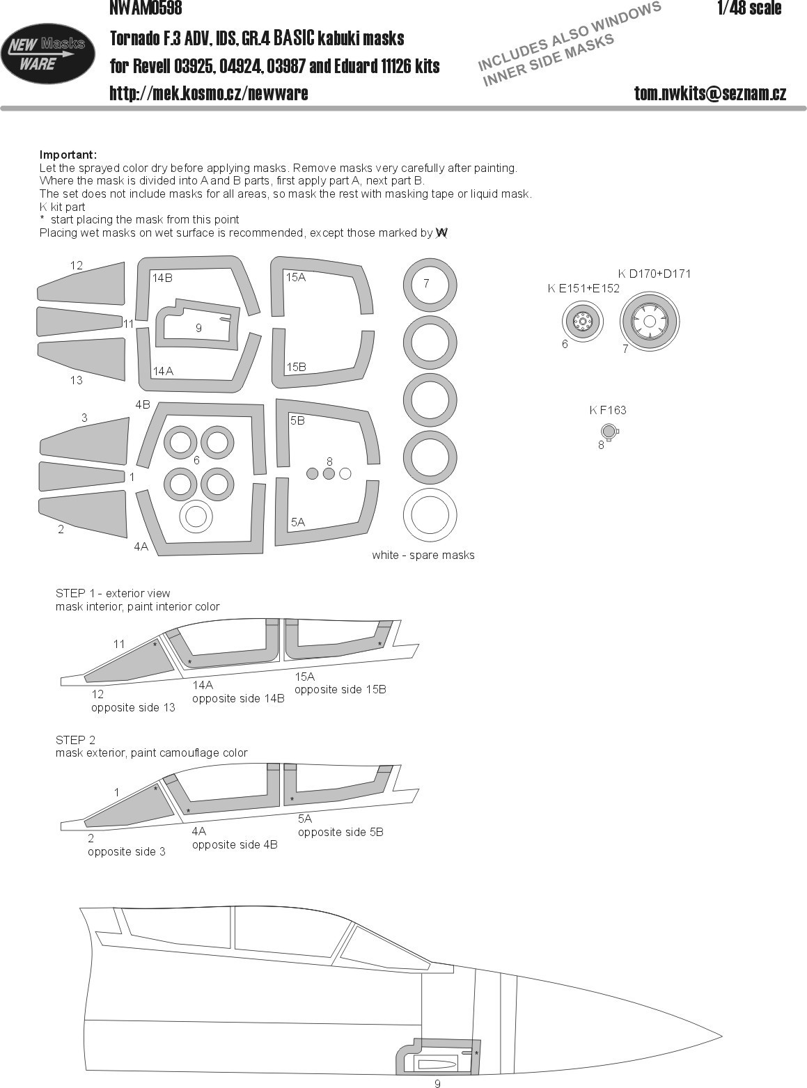  New Ware Les masques pour kabuki Panavia Tornado F.3 ADV, IDS et GR.4