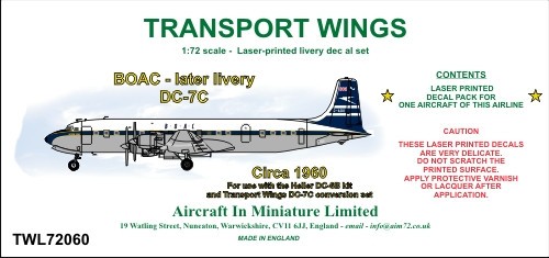  AIM - Transport Wings Décal BOAC - livrée ultérieure Douglas DC-7C (v