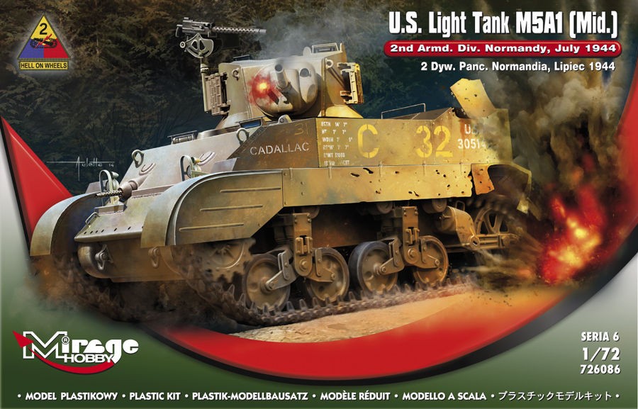 Maquette MIRAGE HOBBY USLight Tank M5A1 (Mid) 2nd Armd.Div.N-1/72 - Ma