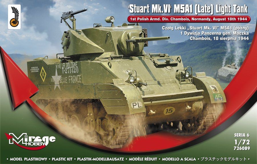 Maquette MIRAGE HOBBY Stuart MK.VI M5A1 (fin) char léger-1/72 - Maquet