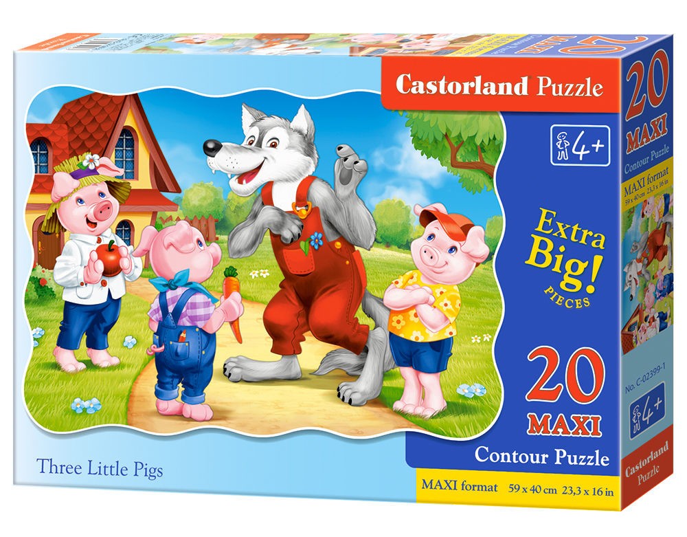  Castorland Trois petits cochons, Puzzle 20 couleurs maxi- - Puzzle