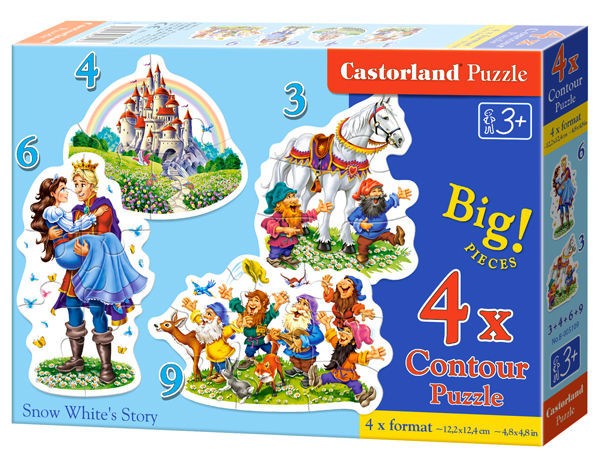  Castorland L'histoire de Blanche Neige, Puzzle 3 + 4 + 6 + 9 Teile- -