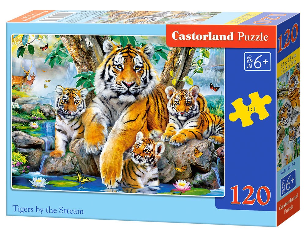  Castorland Tigres au bord du ruisseau, Puzzle 120 couleurs- - Puzzle