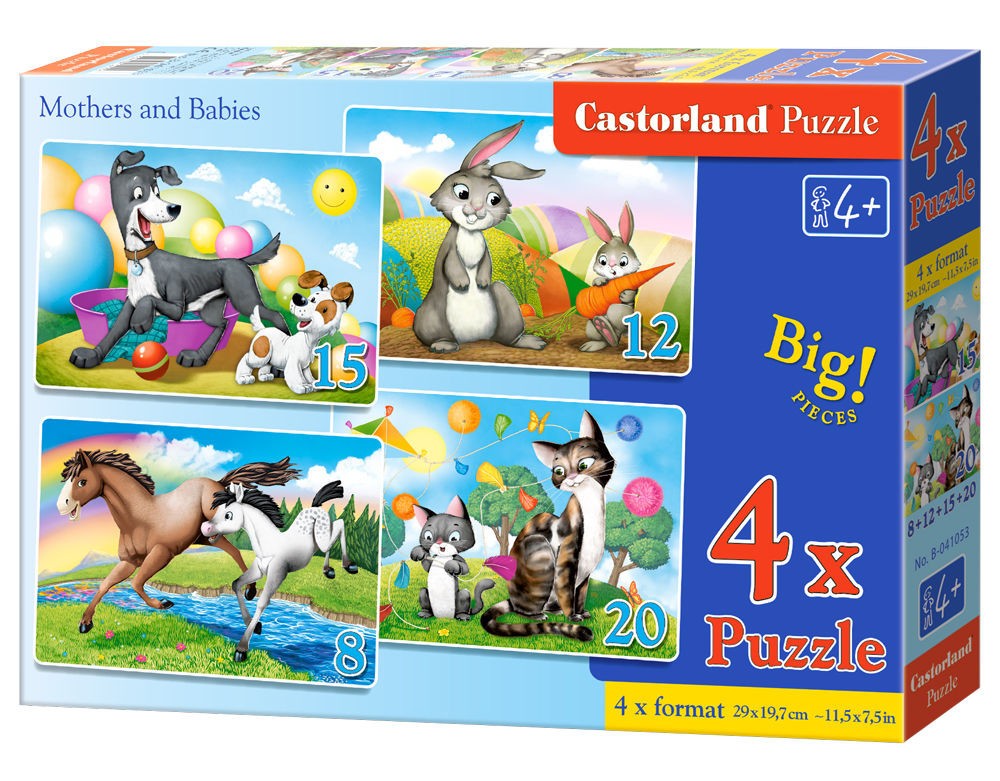  Castorland Mères et Bébés, 4xPuzzle (8 + 12 + 15 + 20)- - Puzzle