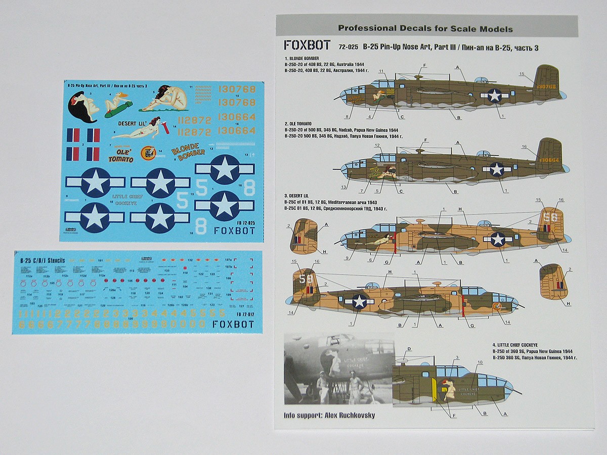  Foxbot Decals Décal Nord-américaine B-25C / D Mitchell Art du nez et
