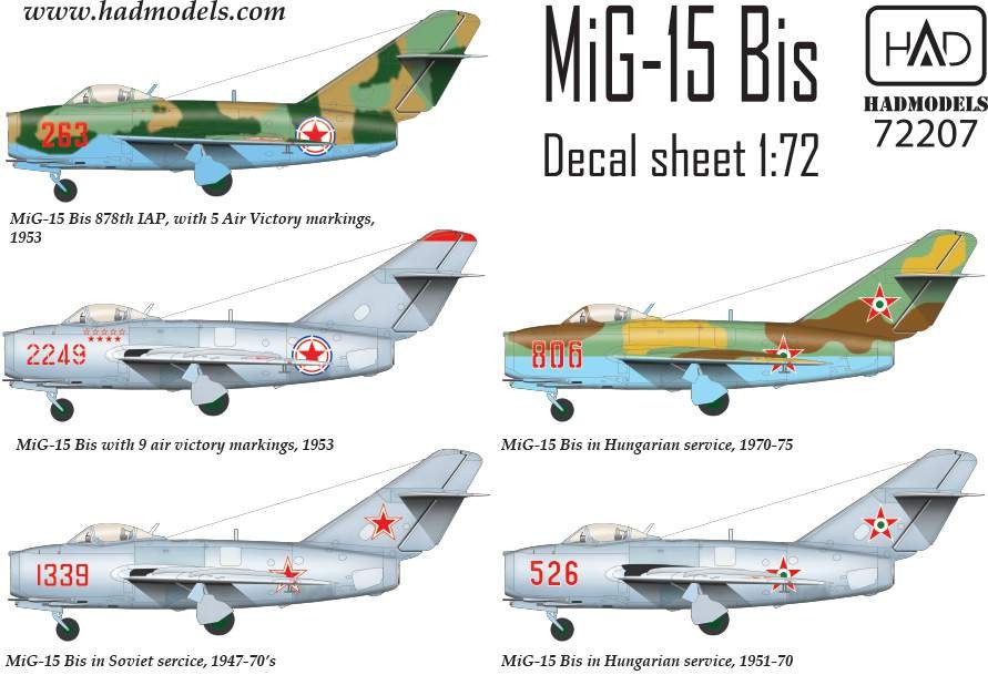  HAD Models Décal Mikoyan MiG-15Bis (Corée du Nord, soviétique, hongro