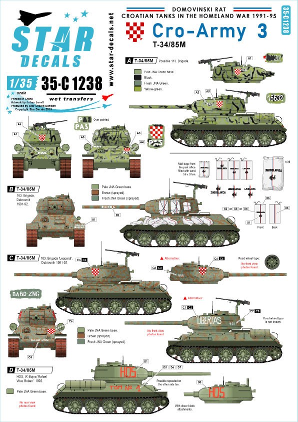  Star Decals CRO-ARMY 3. Domovinski Rat / Guerre de la patrie 1991-95.