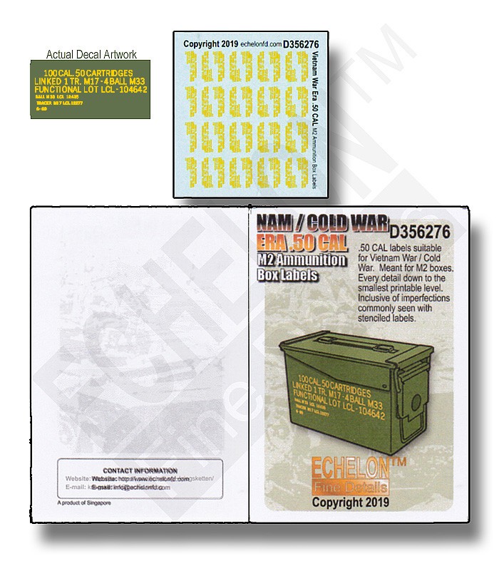  Echelon NAM / guerre froide ERA .50 CAL M2 étiquettes pour boîtes de 