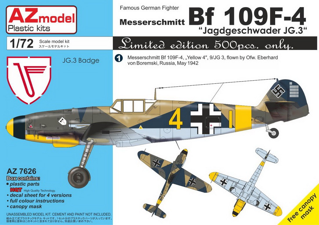 Maquette AZ Models Messerschmitt Bf-109F-4 'JG 3'-1/72 - Maquette d'av